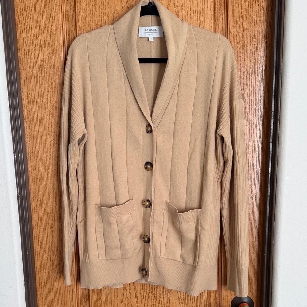 La Ligne Camel Button-Front‎ Ribbed Wool Cardigan